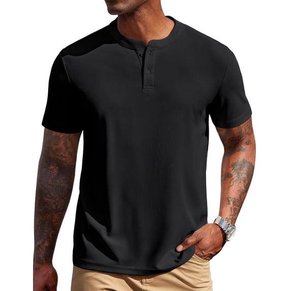 COOFANDY Men' Henley Shirts Short Sleeve Texture Casual Button Henley Summer Classic Basic Tee Shirts