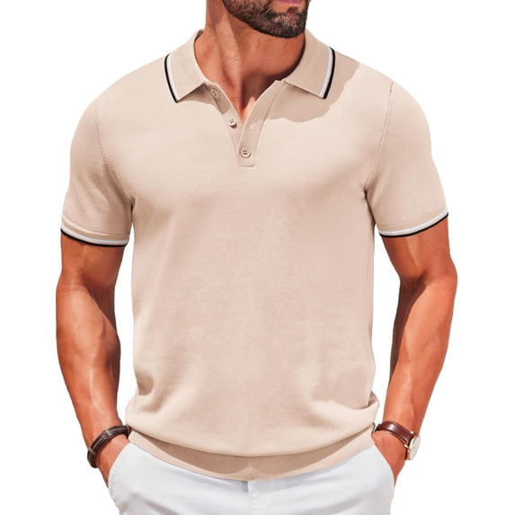 COOFANDY Men' Knit Polo Shirts Short Sleeve Casual Button Golf Polo Shirts Collared T Shirt
