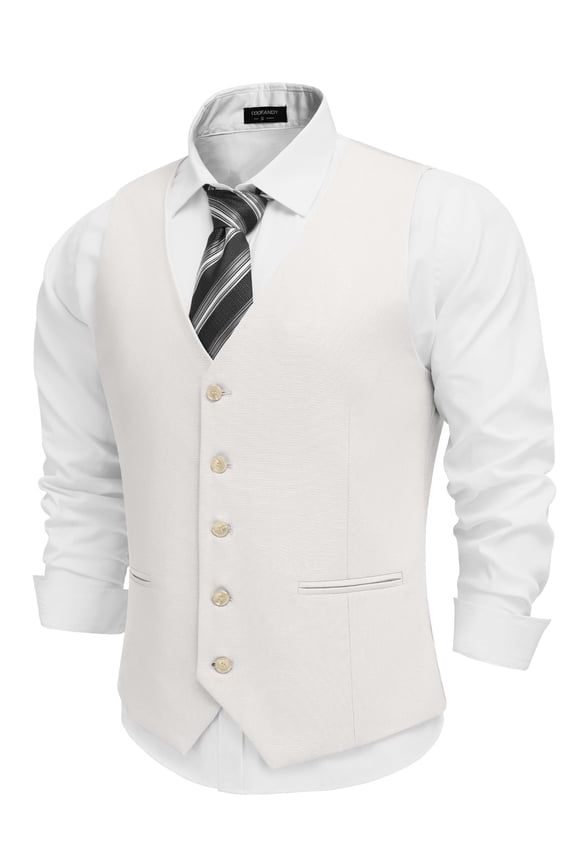 Men Linen 1920s Suit Vests Classic Fit Dress Waistcoat for Wedding Dinner Party