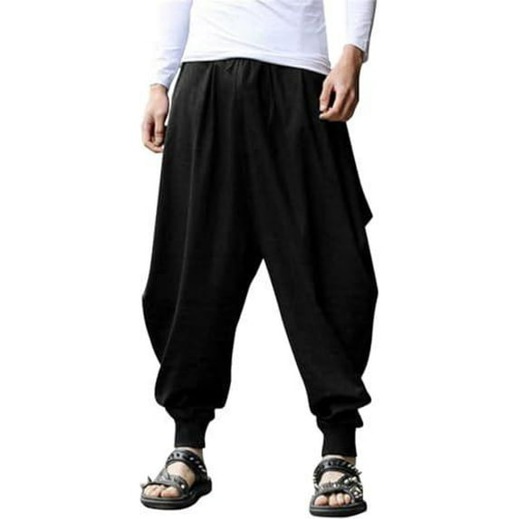 COOFANDY Men Linen Baggy Harem Pant Hippie Pants Cotton Yoga Casual Drop Crotch Trouser Summer Beach Pants