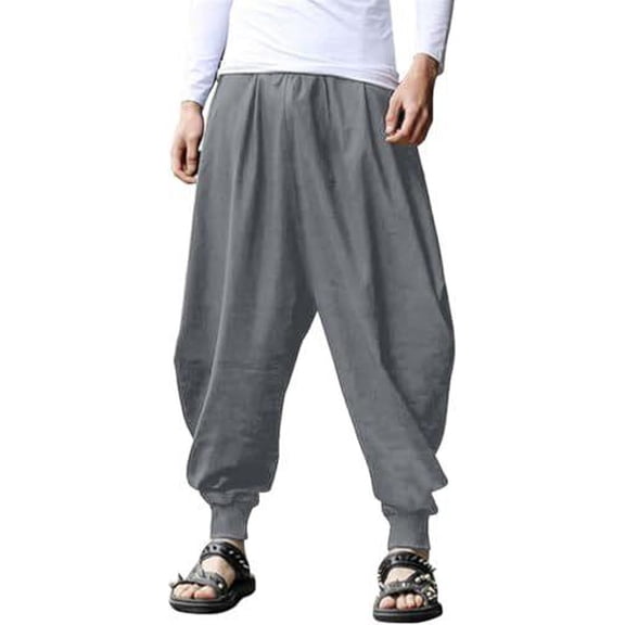 COOFANDY Men Hippie Pants Baggy Harem Pants Linen Cotton Yoga Casual Drop Crotch Trouser