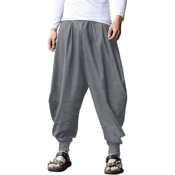 COOFANDY Men Hippie Pants Baggy Harem Pants Linen Cotton Yoga Casual Drop Crotch Trouser