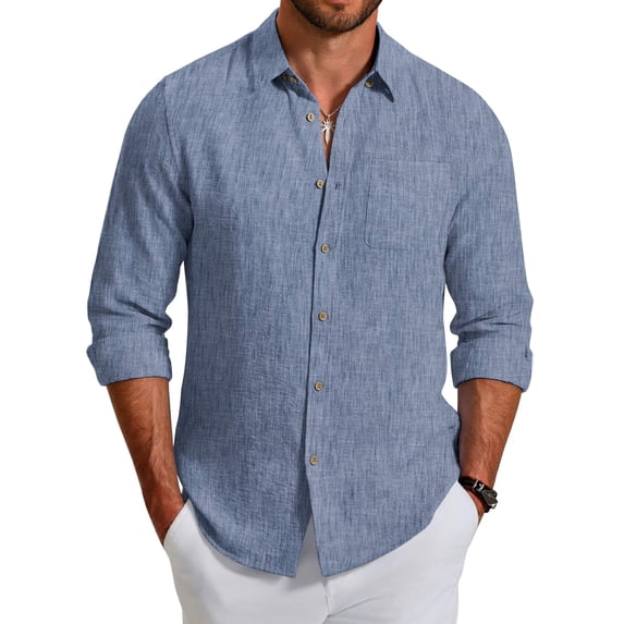 COOFANDY Men' Linen Long Sleeve Shirt Button Up Shirts Relaxed Fit Casual Shirt Beach Wedding Shirts