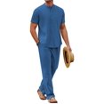 thumbnail image 1 of COOFANDY Men Linen Sets Outfits 2 Piece Casual Henley Shirts Casual Yoga Pants Set Hawaiian Beach Outfit, 1 of 6