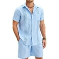 thumbnail image 1 of COOFANDY Men's Two Piece Outfits Sets Linen Shirt Cruise Wear Shirt and Shorts Set, 1 of 9