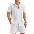 thumbnail image 1 of COOFANDY Men's Two Piece Outfits Sets Linen Shirt Cruise Wear Shirt and Shorts Set, 1 of 10