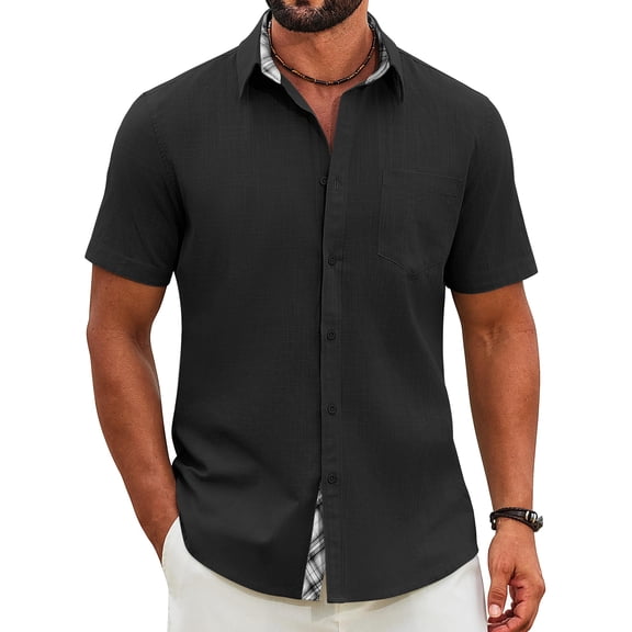 COOFANDY Men Linen Shirt Lightweight Beach Shirt Button Up Shirts for Men Summer Beach Outfit