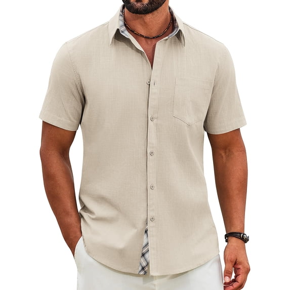 COOFANDY Men Linen Shirt Lightweight Beach Shirt Button Up Shirts for Men Summer Beach Outfit