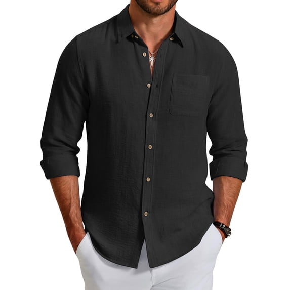 COOFANDY Men' Long Sleeve Button Down Shirt Casual Summer Beach Wedding Textured Linen Shirts for Men