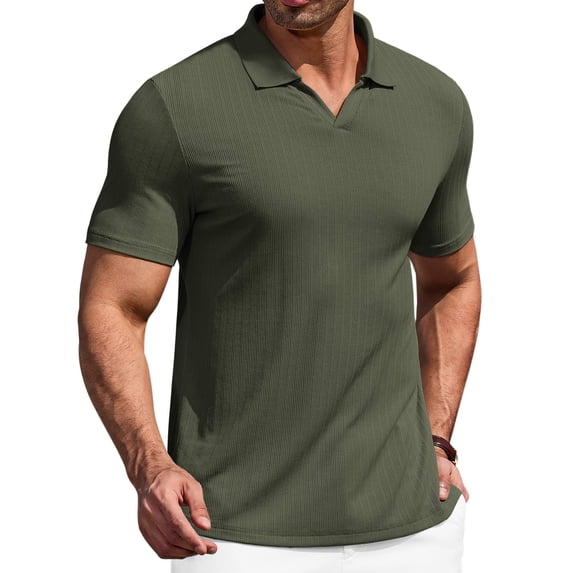 COOFANDY Men' Muscle V Neck Polo Shirts Slim Fit Short Sleeve Golf T-Shirts Ribbed Knit Soft Tees