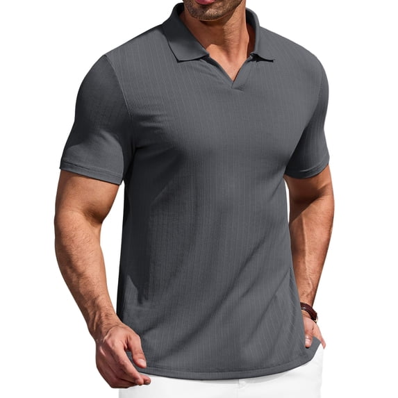 COOFANDY Men' Muscle V Neck Polo Shirts Slim Fit Short Sleeve Golf T-Shirts Ribbed Knit Soft Tees
