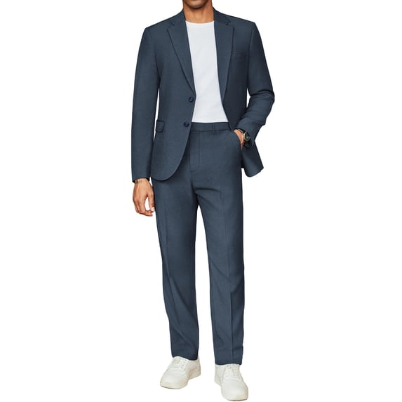 COOFANDY Men Navy Suits 2 Piece Fashion Tuxedo Suit Set Two Button Blazer Jacket Pants Prom Wedding Dress Suit