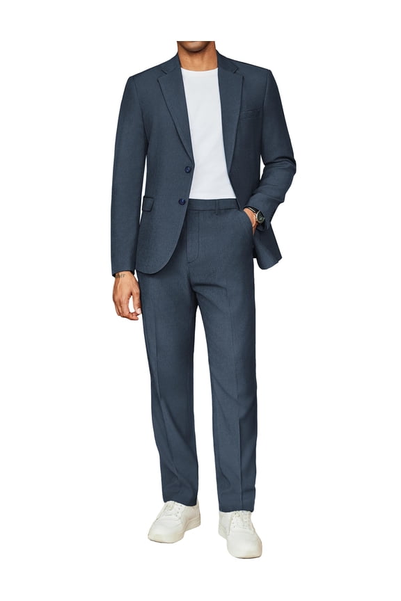 Men Navy Suits 2 Piece Fashion Tuxedo Suit Set Two Button Blazer Jacket Pants Prom Wedding Dress Suit