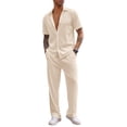 thumbnail image 1 of COOFANDY Men's 2 Piece Outfit Casual Short Sleeve Button Down Shirt Beach Summer Loose Pant Sets, 1 of 6