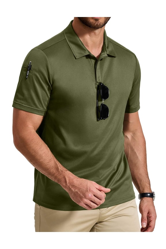 Men' Polo Shirt Quick Dry Performance Short Sleeve Tactical Shirts Golf Shirt with Pocket
