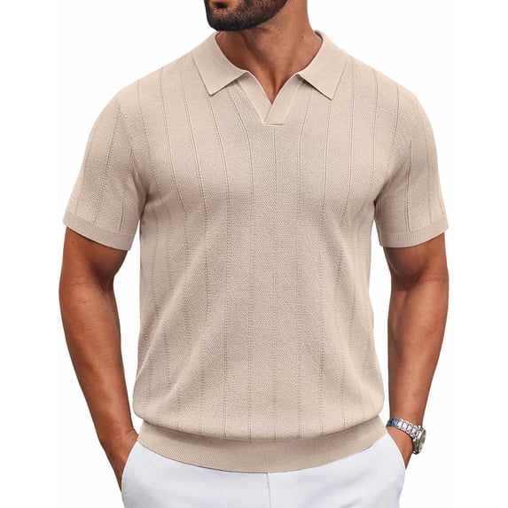 COOFANDY Men' Polo Shirts Short Sleeve Textured Knit Polo Shirt Ribbed Casual Golf Shirts