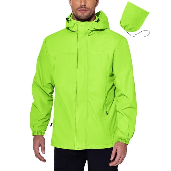 COOFANDY Men Rain Jacket Green Waterproof Outdoor Lightweight Softshell Raincoat for Hiking Travel