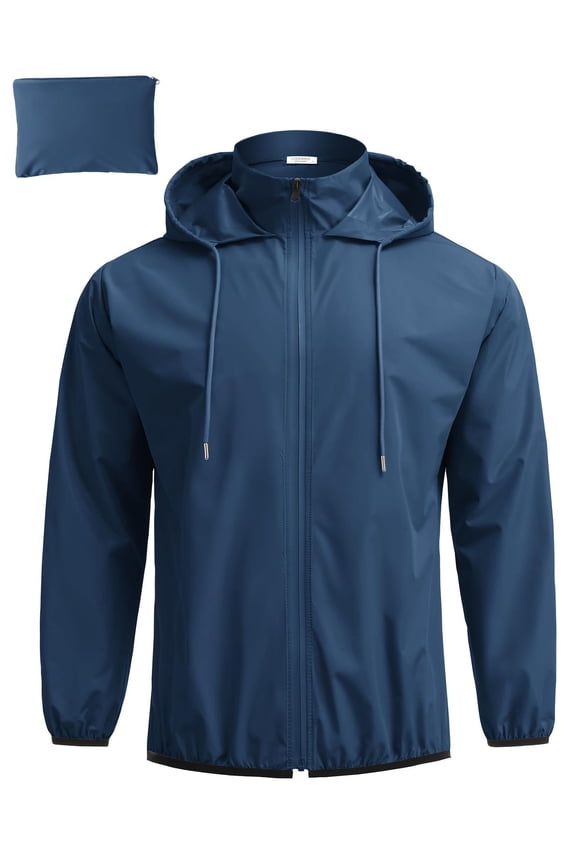 Mens Raincoats with Hood Packable Lightweight Waterproof Rain Jacket Foldable Rain Coat