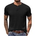 thumbnail image 1 of COOFANDY Men Short Sleeve Casual T Shirt Basic Solid Button Henley Daily Shirt with Pocket, 1 of 9