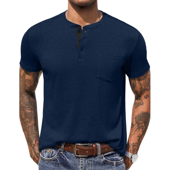 COOFANDY Men Henley Shirt Short Sleeve Casual Basic Tee Summer Fitted Cotton Soild T Shirt