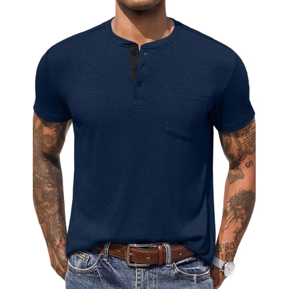 COOFANDY Men Henley Shirt Short Sleeve Casual Basic Tee Summer Fitted Cotton Soild T Shirt