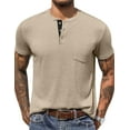 thumbnail image 1 of COOFANDY Men Short Sleeve Casual T Shirt Basic Solid Button Henley Daily Shirt with Pocket, 1 of 9