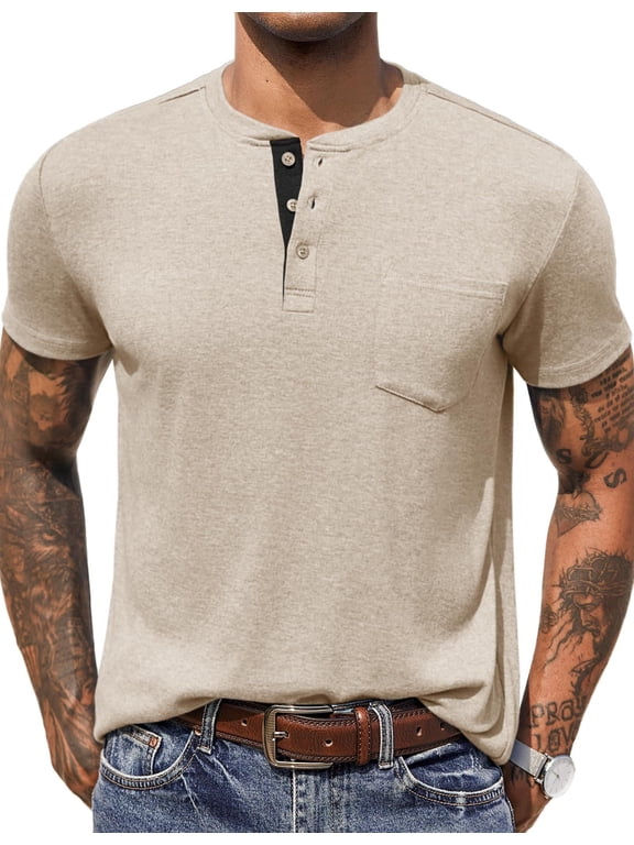 Men Henley Shirts Casual Golf T Shirt Pocket Lightweight Business Classic Tunic Top