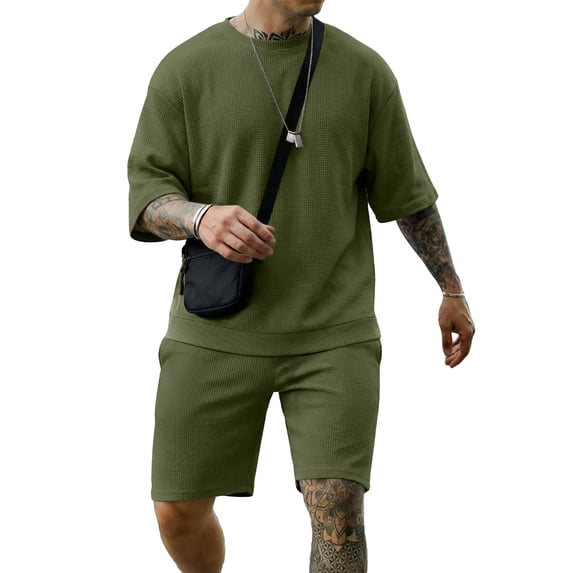COOFANDY Men' Short Sleeve T Shirts and Shorts Set Beach Vacation 2 Piece Outfit Summer Lounge Sets Workout Matching Set