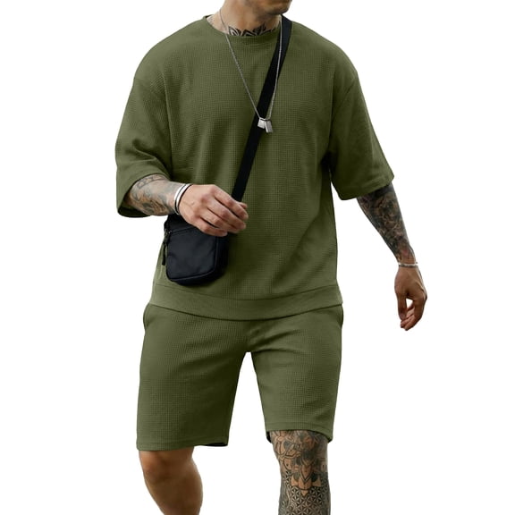 COOFANDY Men' Short Sleeve T Shirts and Shorts Set Beach Vacation 2 Piece Outfit Summer Lounge Sets Workout Matching Set