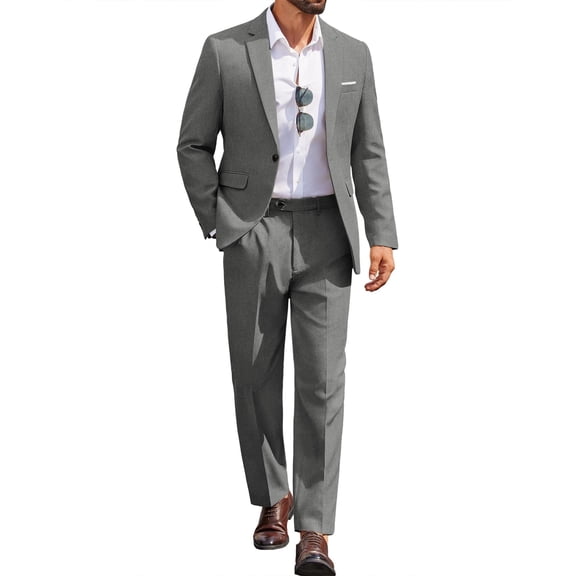 COOFANDY Mens Suits Slim Fit 2 Piece Set One Button Notch Lapel Blazer Jacket Dress Pants