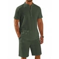 thumbnail image 1 of COOFANDY Men' Summer Beach 2 Piece Outfits, Casual Textured Henley Shirt and Shorts Set Resort Wear, 1 of 6