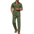 thumbnail image 1 of COOFANDY Men' Summer Beach Outfits 2 Piece Short Sleeve Shirts and Casual Pants Vacation Linen Sets, 1 of 7
