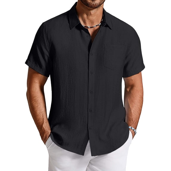 COOFANDY Men' Summer Linen Shirt Casual Short Sleeve Button-Down Beach Wedding Cruise Wear for Men