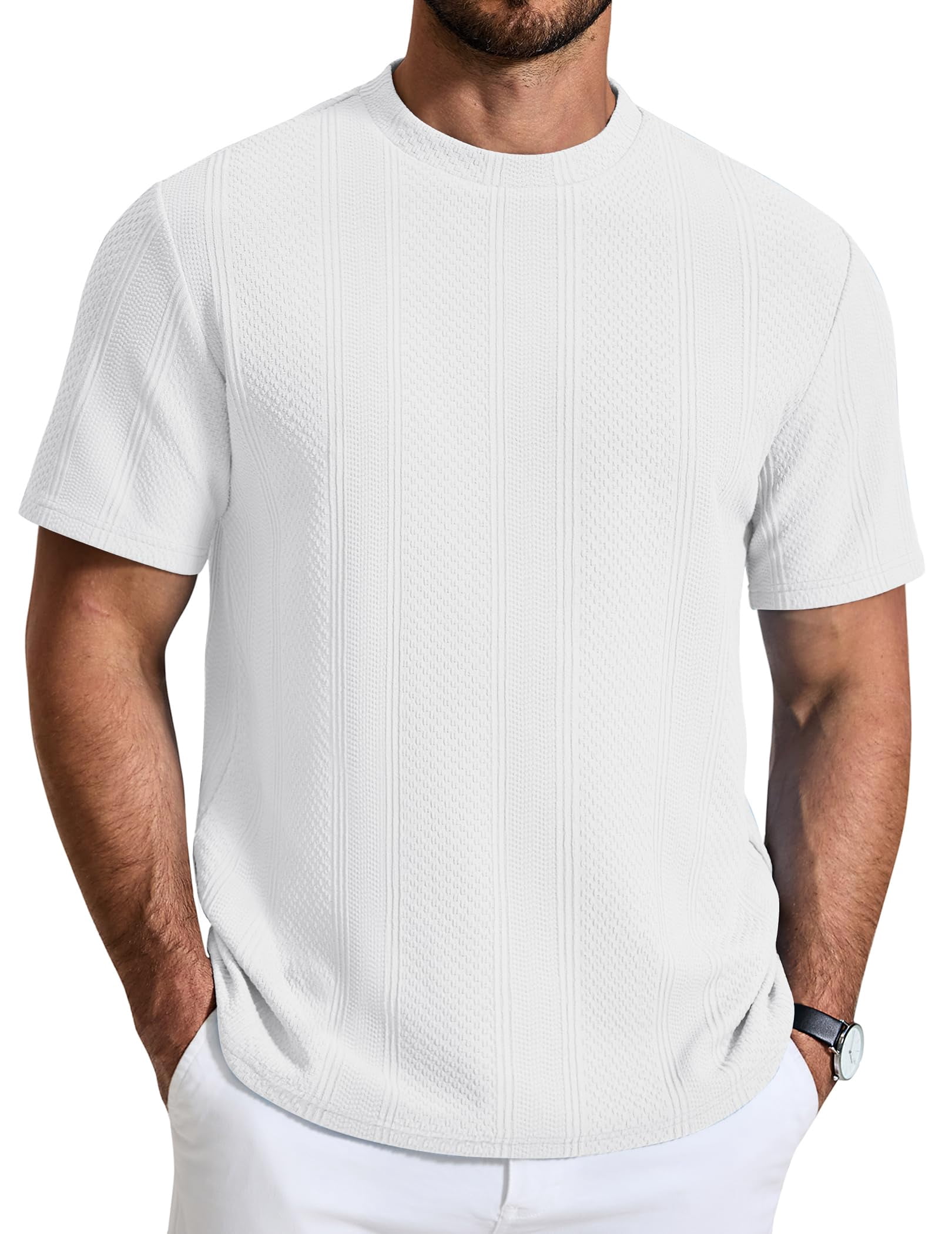 Textured Tees COOFANDY Men' T-Shirt Short Sleeve Crew Neck Textured Shirts Classic ...