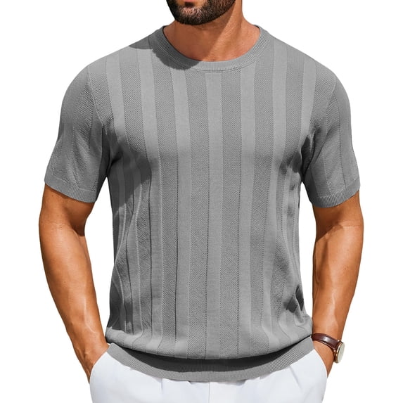 COOFANDY Men' T-Shirts Short Sleeve Knit Sweater Shirt Casual Crewneck Ribbed Pullover Tees Basic Tops
