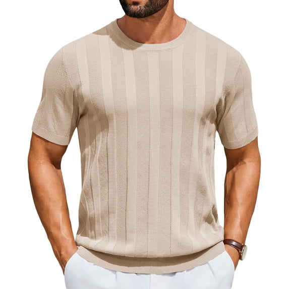 COOFANDY Men' T-Shirts Short Sleeve Knit Sweater Shirt Casual Crewneck Ribbed Pullover Tees Basic Tops