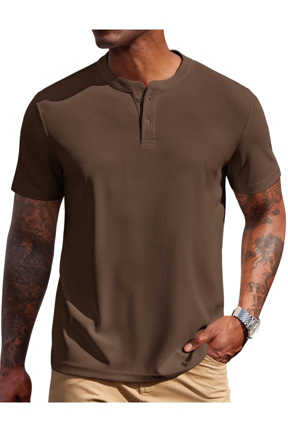 Men' Textured Henley Shirts Short Sleeve Casual Basic Tee Summer Button Henley Soild T Shirts