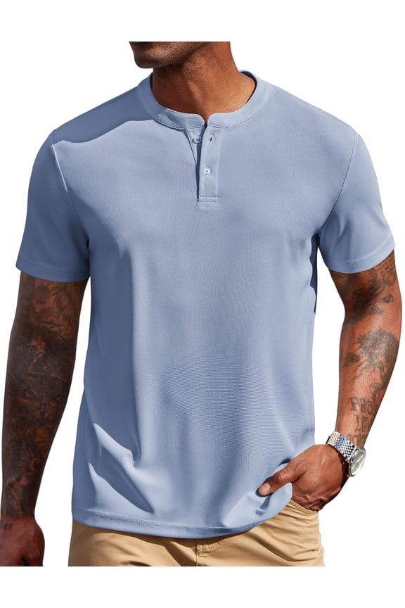 Men' Textured Henley Shirts Short Sleeve Casual Basic Tee Summer Button Henley Soild T Shirts