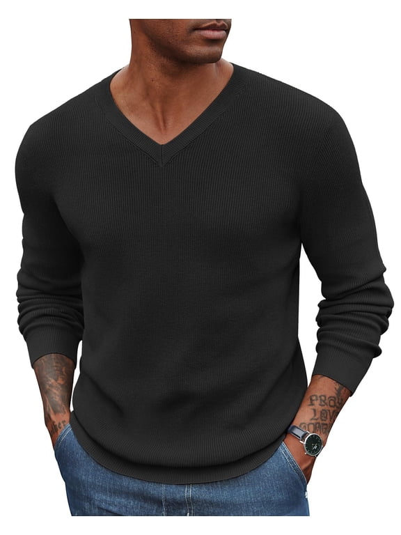 Men Dress V Neck Knitted Sweater Long Sleeve Lightweight Business Sweater
