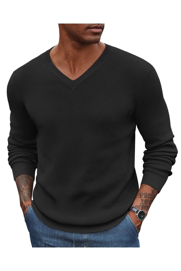 Men Dress V Neck Knitted Sweater Long Sleeve Lightweight Business Sweater