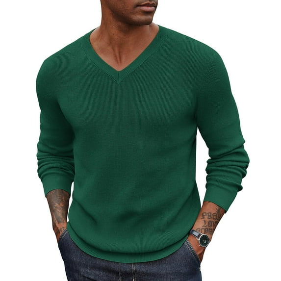 COOFANDY Men Casual V Neck Sweater Dress Lightweight Fitted Knit Formal Sweater Top