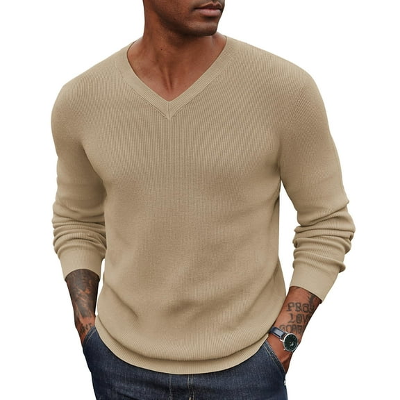 COOFANDY Men V Neck Dress Sweater Knit Long Sleeve Casual Slim Fit Pullover Sweater