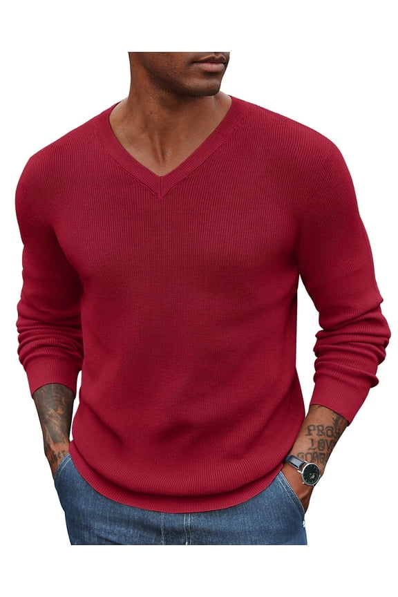 Men V Neck Long Sleeve Pullover Sweater Casual Winter Fall Fashion Sweater