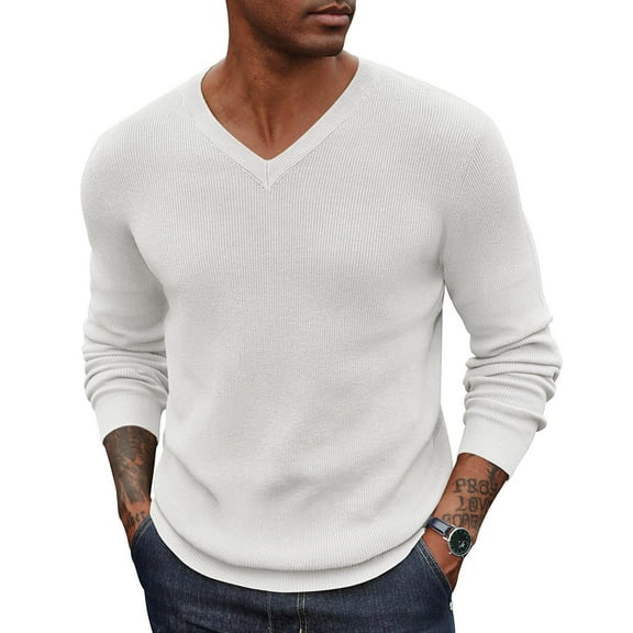 COOFANDY Men's V Neck Sweater Casual Lightweight Long Sleeve Sweater Slim Fit Sweater Pullover