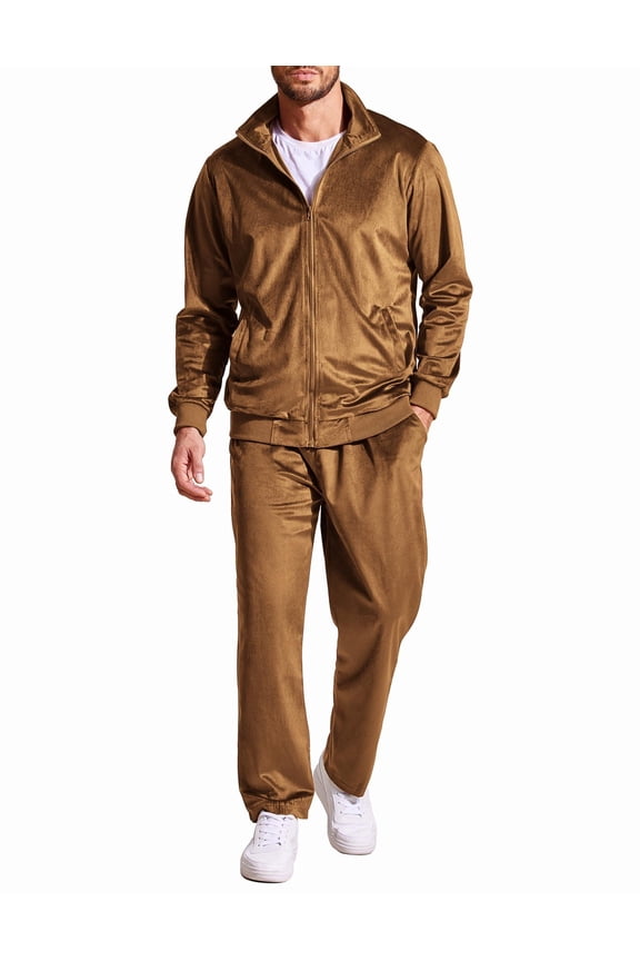 Mens Velour Tracksuit Athletic Track Suits 2 Piece Set Gym Clothes for Men Workout Set Tracksuit Jacket