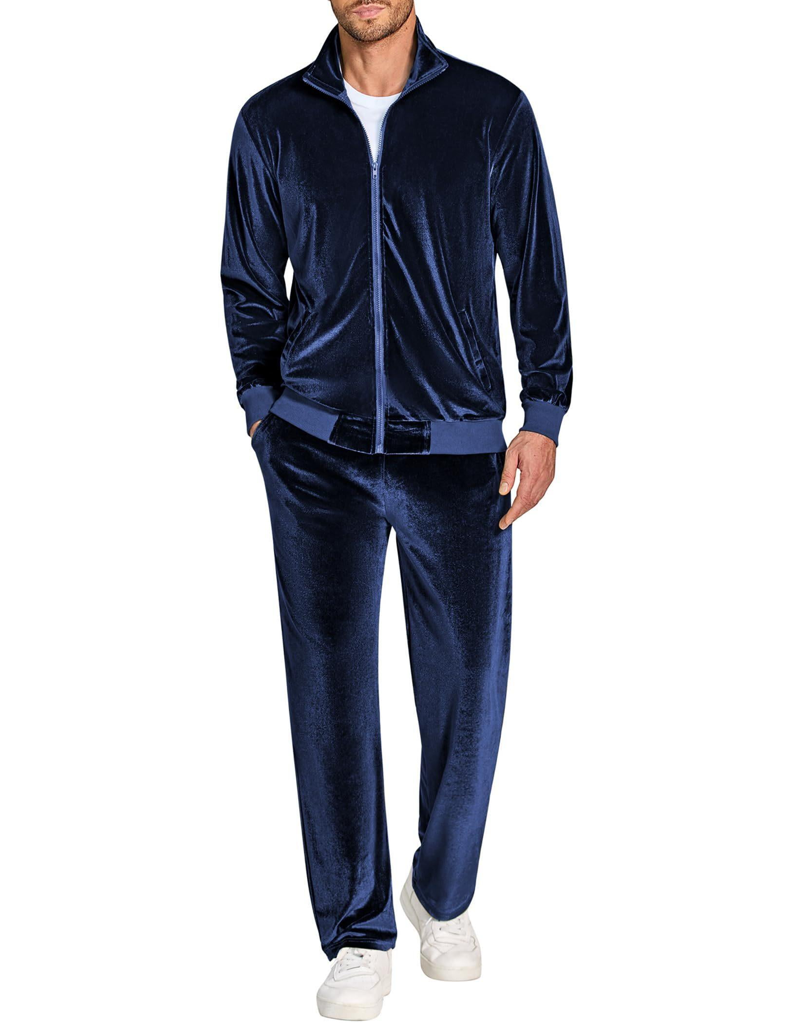 COOFANDY Velour Tracksuit Men Mock Neck Long Sleeve Mens Suits