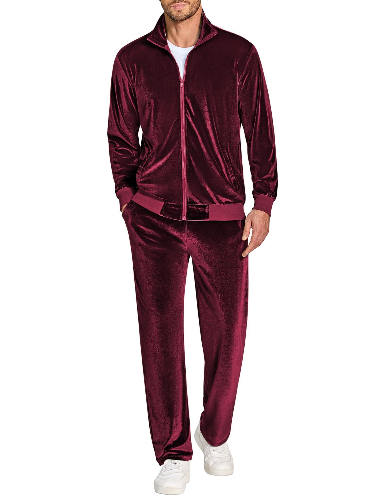 COOFANDY Mens Velour Tracksuit Running Suits 2 Piece Velour