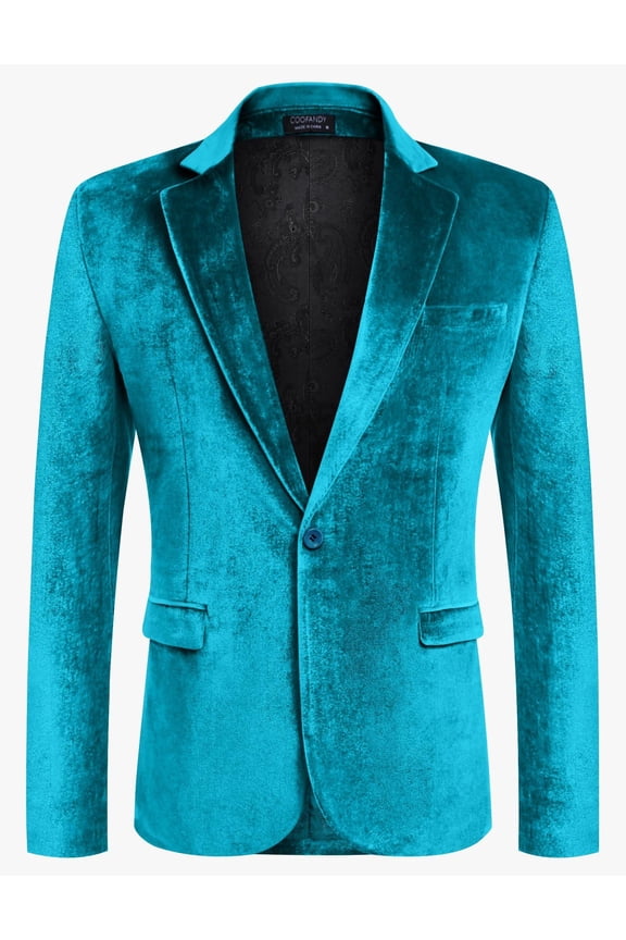COOFANDY Men Velvet Suit Jacket One Button Ceremony Blazer Notched Lapel Velvet Tuxedo Jackets