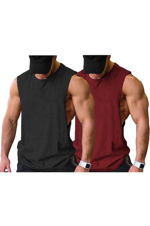 Men's 2 Pack Sport Tank Tops Workout Muscle Tee Bodybuilding T Shirts