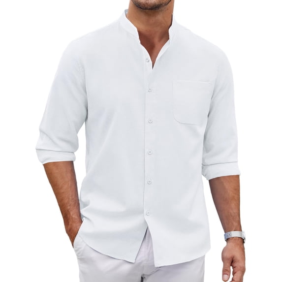 COOFANDY Men's 100% Cotton Linen Shirt Button Down Long Sleeve Shirts Casual Beach Yoga Tops